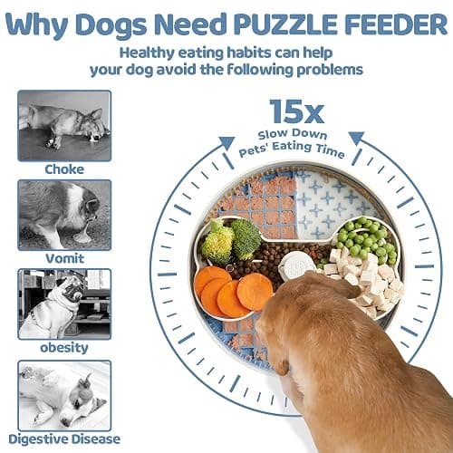 Puzzle Feeder Slow Feeder Dog Bowl with Lick Mat and Puzzle Inserts - Non-Slip Base, Adjustable Speed Design, Dishwasher Safe for Large Dogs,Blue thumbnail 2