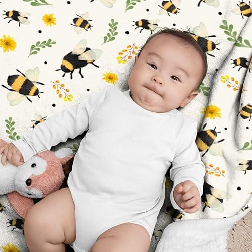 Sunflower Floral Bee Blanket - Plush Flannel Throw for Couch, Bed, Sofa - 40"x50" Flower Decor for Girls Boys - Gift for Bee Lovers - All Seasons thumbnail 4