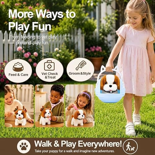 wizwink Interactive Electronic Plush Dog Toy, Walking Barking Puppy | Fun Pet Care & Dress-up Game for Kids, Comes with Leash & Handmade Costume Hats, Birthday Gift for Kids Girls Boys Ages 4-8 thumbnail 3