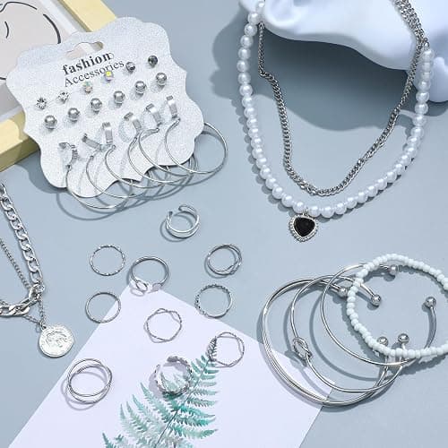 NEWITIN 49 Pieces Gold Jewelry Set for Women Fashion Costume Jewelry Gold Plated Necklace Bracelet Ring Earrings Set for Women thumbnail 3