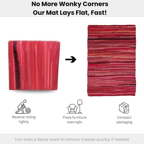 Ramanta Home 100% Cotton Hand Woven Chindi Rag Rug 2'x3' - Red, Recycled Reversible Rug, Boho Rustic Farmhouse Rugs for Living Room, Kitchen, Dinning Room Entryway Floor Mat - 24"x36" thumbnail 6