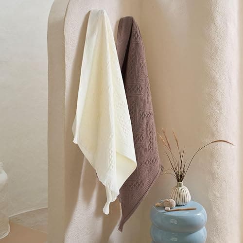 Luxury Decorative Hand Towels Bathroom: 2 Packs 14X30 100% Cotton Turkish Absorbent Soft Face Towel Set for Boho Bathroom Decor Kitchen Hotel Spa Farmhouse Guest Tea Gift (Cream White, 14"x30") thumbnail 5