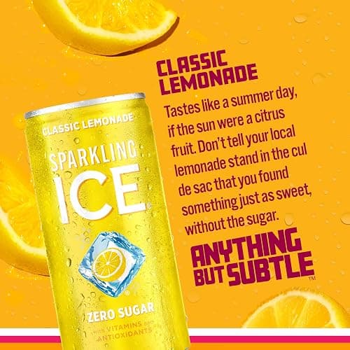 Sparkling Ice Classic Lemonade Sparkling Water, with Antioxidants and Vitamins, Zero Sugar, 7.5 fl oz Mini Cans (Pack Of 10) thumbnail 2