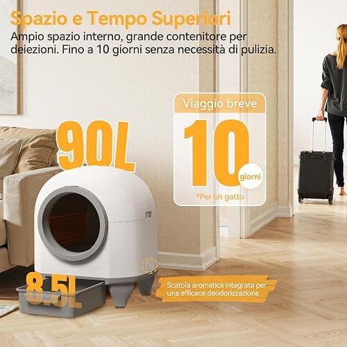 Lettiera Gatto Autopulente con APP, Lettiera Autopulente per Gatti da 90 L con Cassetto Feci da 8,5 L per Oltre una Settimana, Sistema Profumato e Sensore Radar, Adatta a Famiglie con Più Gatti. thumbnail 2