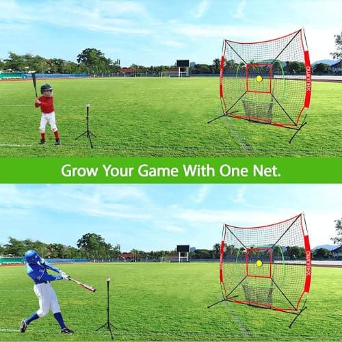 OwinMax 6x6FT Baseball Net, Baseball & Softball Training net with Batting Tee, Strike Zone & Circular Target and Weighted Ball, Portable Design with Compact Storage,Great for Kids thumbnail 8