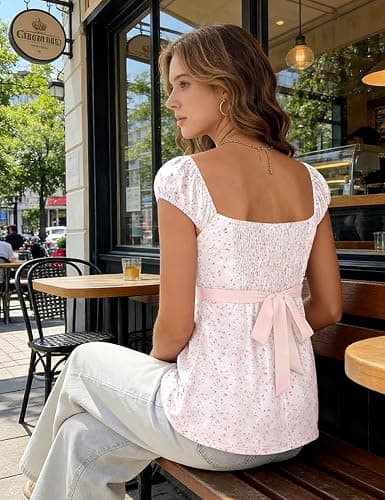 Rapbin Babydoll Tops for Women Peplum Baby Doll Shirts Y2k Square Neck Cap Sleeve Going Out Top 2026 Spring Summer Fashion thumbnail 3