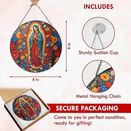 FLAGWIX Christmas Christian Gifts for Women - Virgen De Guadalupe Stained Glass Window Hanging 8 in - Religious Gifts for Women, Our Lady of Guadalupe Sun Catchers Indoor Window for Hanging Decor thumbnail 2