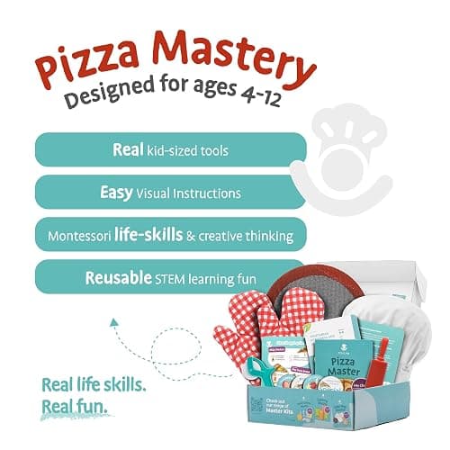 Tovla Jr. Kids Pizza Making Kit | Real Reusable Chef Tools | Ages 5-12 | Silicone Baking Mat Rolling Pin Pizza Cutter | Oven Mitts Chef Hat | 7 Visual Recipe Cards | Family Fun Birthday Gift thumbnail 4
