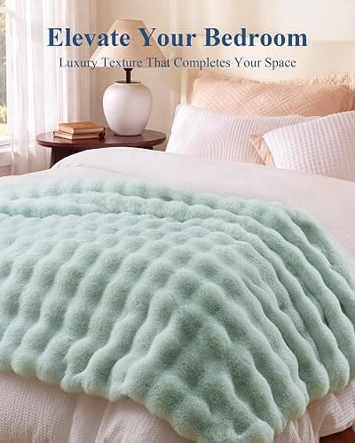 blunique Ultra Soft Cozy Faux Fur Throw Blanket, Fuzzy Plush Thick Bubble Blanket, Oversize Luxury Fluffy Blanket for Couch, Sofa, Bedroom, and Living Room,50x60 Inches, Misty Blue thumbnail 7