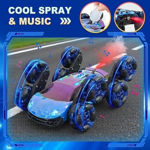 Gaitel 8 Wheels Gesture Sensing RC Stunt Car Toys - Birthday Gifts for 6 7 8 9 10 11 12 Year Old Boys Kids, 2.4GHz Remote Control Off-Road Car with Lights & Music, 360-Degree Flips thumbnail 7
