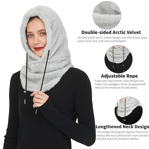 Sherpa Hood Ski Mask for Women, Moon Cozy Hood for Men, Winter Outdoor Sherpa Hooded Sports Windproof Mask for Neck, Face thumbnail 4