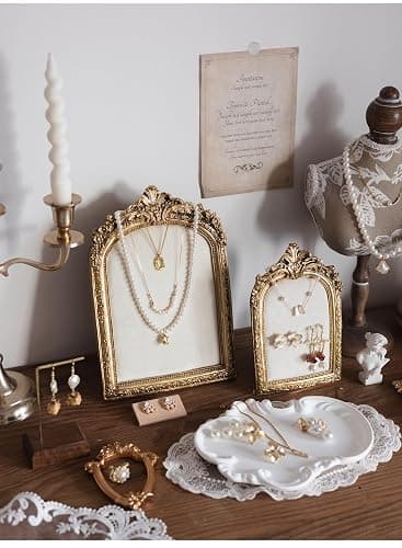 HSDDHOME Large Two-Piece Gold Resin Jewelry Display Stand, Vintage Photo Frame Earring Holder, Velvet Necklace Storage Box, Elegant Décor for Jewelry and Collectibles thumbnail 5
