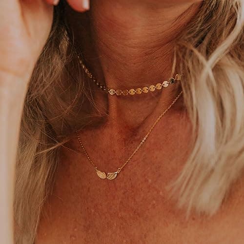 Dremmy Studios Cross Pendant Necklace for Women 14K Gold Plated Cubic Zirconia Evil Eye Butterfly Angel Wing Disc Coin Necklace Minimalist Religious Faith Jewelry Gift for Women thumbnail 2
