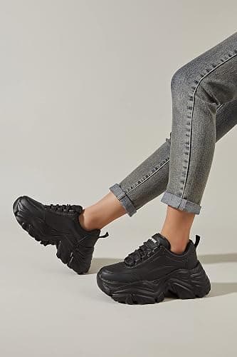 K KIP WOK Chunky Sneakers for Women Fashion Platform White Leather Casual Dad Shoes Comfortable Wedge Walking Sport Sneakers thumbnail 9