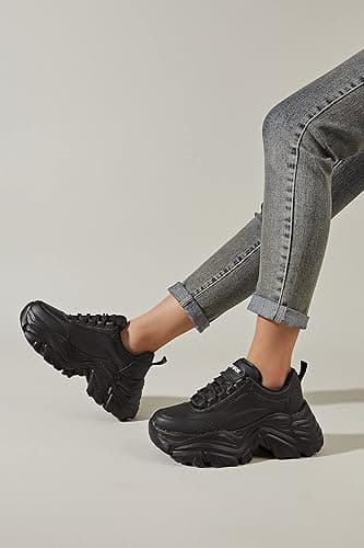 K KIP WOK Chunky Sneakers for Women Fashion Platform White Leather Casual Dad Shoes Comfortable Wedge Walking Sport Sneakers thumbnail 10