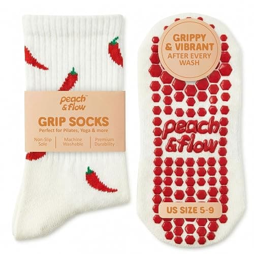 Peach & Flow Pilates Grip Socks for Women, Cute Pilates Socks, US 5-9 | Cushioned Non-slip Reformer and yoga socks with grips also for barre and Lagree, plus a thick knit with woven arch support - Image 1