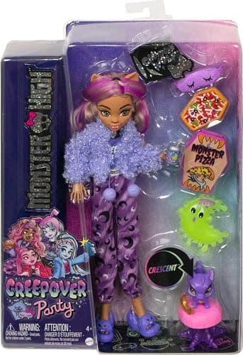 Monster High Creepover Party Doll, Clawdeen Wolf with Pet Dog Crescent, Sleepover Clothes & Accessories like Eye Mask & Pizza thumbnail 6