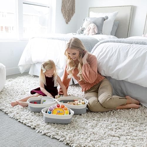 NaturalCozy 5-Piece Rectangle Storage Basket Set- Natural Cotton Rope Woven Baskets for Organizing! Small Basket for Montessori, Baby Nursery, Dog Toy Baskets, Cat Toy Box, Bathroom Organization Bin thumbnail 6