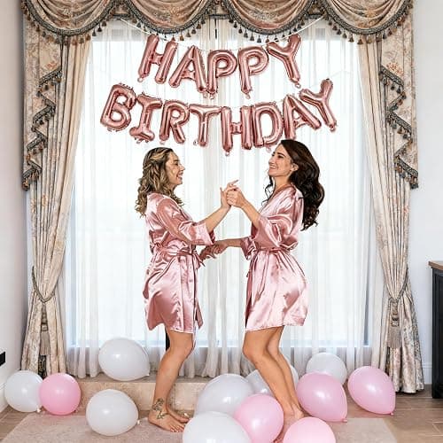 Rose Gold Happy Birthday Balloon Banner Foil Balloons - 16 Inch Mylar Letters Balloons, Reusable Birthday Decorations for Men, Women Party Supplies thumbnail 2