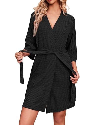 Ekouaer Robes for Women Waffle Knit Bathrobe Soft Lightweight Knee Length Loungewear S-XXL - Image 1