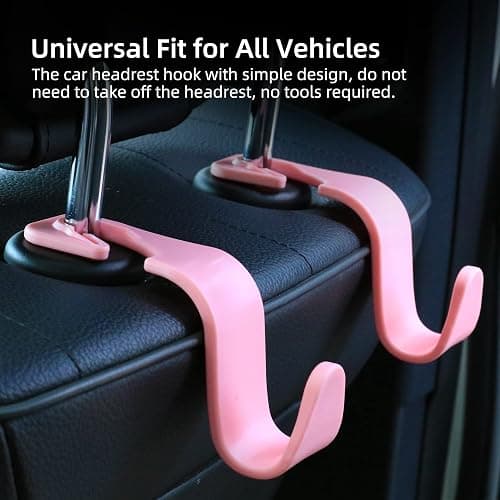 Amooca Car Seat Headrest Hook 4 Pack Hanger Storage Organizer Universal for Handbag Purse Coat Universal fit Vehicle Car Pink with Clip thumbnail 3