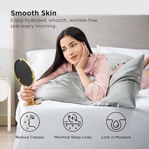 Bedsure Satin Pillowcase, Similar to Silk Pillow Cases Queen Size Set of 2, Cooling Pillow Case Covers with Envelope Closure, Room Decor Valentine Gifts for Women Men, Silver Grey, 20x30 Inches, 2pcs thumbnail 6