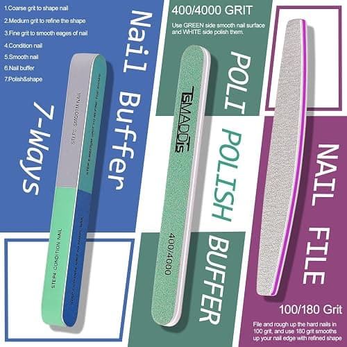 TsMADDTs Manicure Tools Kit Nail Care Kit with 3PCS Files, 2PCS Buffer Blocks, 2PCS Polishing Buffers, Cuticle Nipper, Pusher and Cuticle Oil thumbnail 4