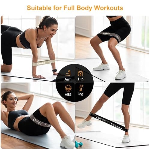 Gritin Bande Élastique Fitness, 5 Bandes de Résistance Élastique en Latex | Équipement d'Exercices Hommes & Femmes pour Musculation Fitness Pilates Yoga -5 Niveaux de Force-avec Sac de Rangement thumbnail 6