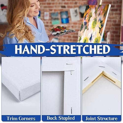 Halobios 32 Packs Professional Stretched Canvas for Painting, Blank Canvas Art with 5 * 7in, 9 * 12in, 11 * 14in, Value Pack for Acrylic, Oil, Acrylic Pouring thumbnail 4
