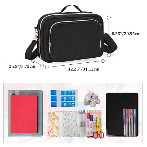 Teamoy Journal Supplies Storage Case, Journal Supplies Holder with Detachable Pen Slots, Travel Organizer Holder for B5 Notebooks, Planner, Pens, Journal Supplies and Accessories, Black Quilted thumbnail 3