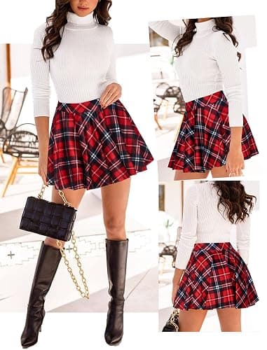 Avidlove Pleated Mini Skirt Plaid Skirts High Waist A Line Skater Skirt for Lingerie Schoolgirl - XX-Large - Red Blue thumbnail 3