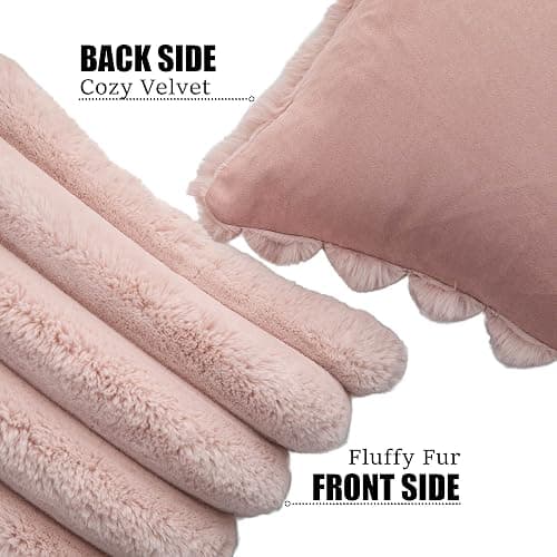 Neelvin Pink Faux Fur Cozy Soft Striped Decorative Throw Pillow Covers 18x18 inch Set of 2,Velvet Pillowcase Cushion Case for Sofa Couch thumbnail 3
