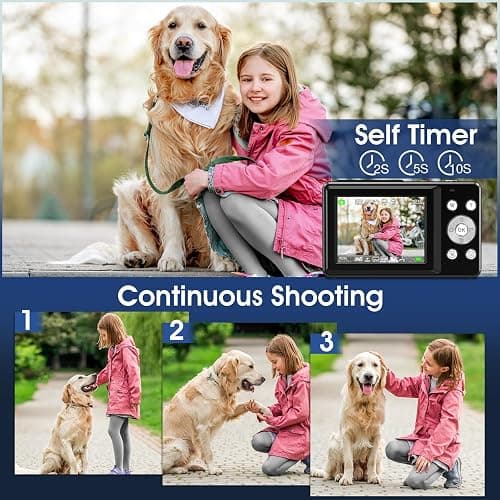 Digital Camera, 1080P FHD 44MP Compact Digital Camera, Compact Vlogging Camera with 2.4" LCD Screen, 16X Digital Zoom, Anti-Shake, Rechargeable, Portable Mini Camera for Kids, Teens, Beginners - Black thumbnail 4