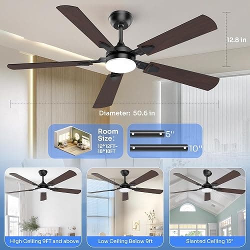 Crazypai Ceiling Fans with Lights, 52 Inch Modern Ceiling Fans with Lights | DC Reversible Motor, Noiseless, 3CCT, Ceiling Fan with Remote Control for Bedroom, Living Room, Apartment Indoor/Outdoor Use thumbnail 6