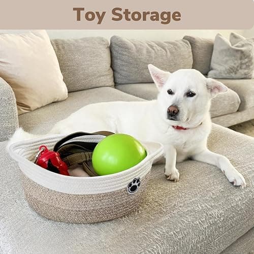 HiChen Dog Toy Basket Small Gift Basket for Baby, 12"x 8" x 5" inches Woven Storage Baskets for Dog Cat, Nursery Storage Baskets for Diapers, Towels, Mixed-Brown thumbnail 2