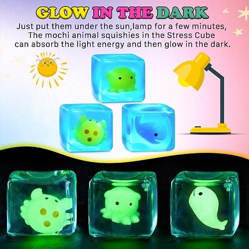 Squishy Stress Cube Fidget Toys Adults - Glow in The Dark Sensory Toys for Kids with Autism Stress Balls for Kids Squeeze Toys for Anxiety Stress Relief Gifts Whale Crab Octopus thumbnail 3