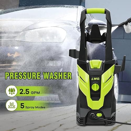 Electric Pressure Washer, 2.5 GPM Power Washer with 4 Quick Connect Nozzles, High Pressure Cleaning Machine with Foam Cannon for Cars/Fences/Driveways/Patios/Home Cleaning (Green) - Green thumbnail 2