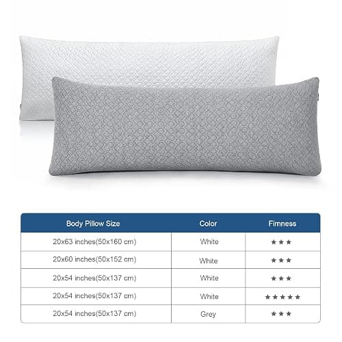 Thick Memory Foam Body Pillow - Full Body Pillows for Side Sleeper - with Grey Cooling Pillowcase 20 x 54 inches (Grey Color) thumbnail 3