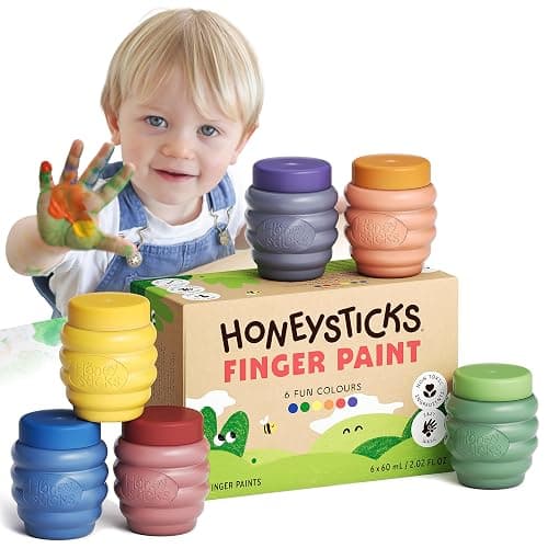 Honeysticks Non Toxic Finger Paint (6 Bright Colors), Washable from Skin, Safe Finger Painting for Toddlers, Kids Ages 1-3, 2-4, 3-5, Perfect First Paint for Little Artists Age 1+, Water Based, Eco - Image 1