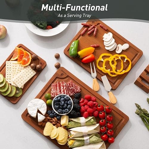 3 Packs Bamboo Cutting Board Set with Non Slip Feet Holder and Over Sink Nice Solid Thick Wood Juice Groove Chopping Board Extra Large Big Small Best Hardwood Kitchen Organic Vegetable Meat BBQ Kit thumbnail 2