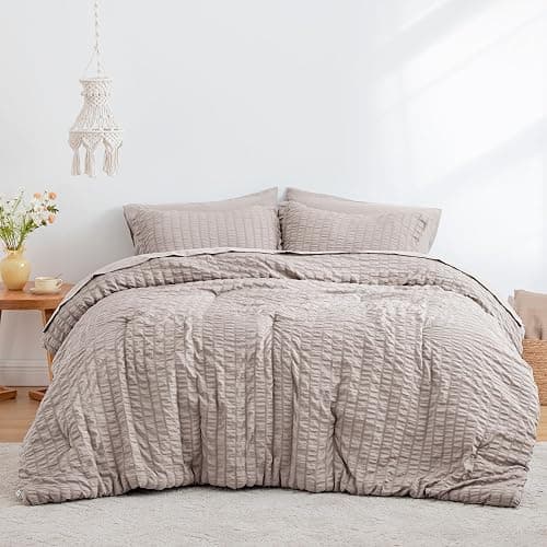 Love's cabin Seersucker Burlwood King Size Comforter Set 7 Pieces, All Season Bedding Set, King Bed in a Bag Comforter Set with Comforter, Flat Sheet, Fitted Sheet, Pillowcase and Pillow Sham thumbnail 2