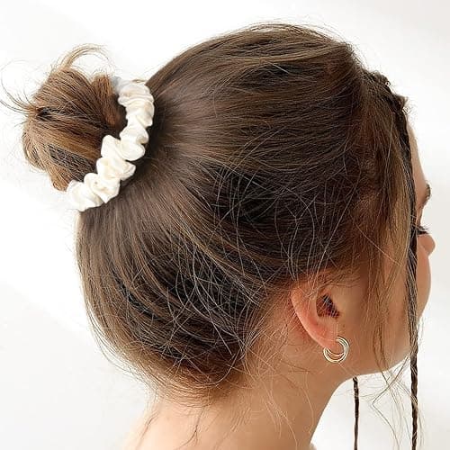 8 Pack Satin Scrunchies - Soft Hair Ties and Bachelorette Party Favors, Hair Accessories for Women's Bridesmaid Proposal (Ivory, Light Gold, Gold, Dusty Pink, Metal Grey) thumbnail 7