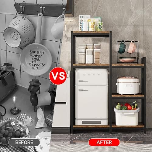 jarrvz 6-Tier Kitchen Bakers Rack, Freestanding Mini Fridge Stand Height Adjustable Bakers Rack with Storage, Sturdy Microwave Stand with Storage, Mini Fridge, Coffee Bar for Living Room Rustic Brown thumbnail 4