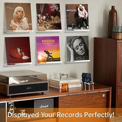 8 Pack Vinyl Record Holder 12 inch Clear Acrylic Shelf, No Drill Floating Book Shelves Display Shelf Vinyl Record Storage & Display, Album Wall Mount Kids Bookshelf Acrylic Floating Shelves for Room thumbnail 2