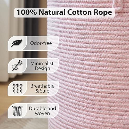 YOUDENOVA Laundry Hamper Basket, Woven 58L Tall Laundry Basket for Blanket Organizer- Nursery Hamper for Bedroom And Bathroom Storage thumbnail 5