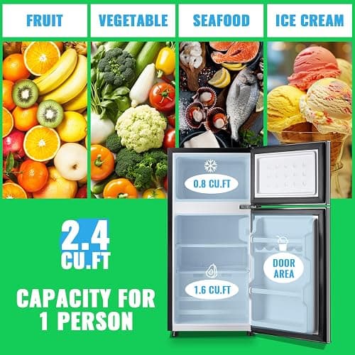 DEMULLER 45L Mini Fridge with Freezer & Double Door Small Size Tiny Refrigerator with 7 Temperature Control Knob Only Suitable for One Person Use Black thumbnail 4