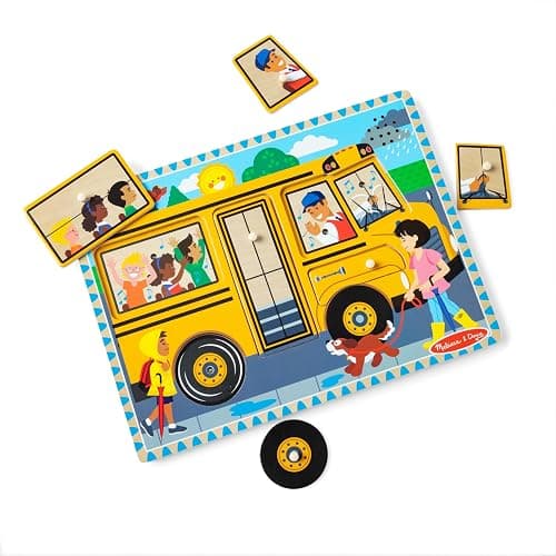 Melissa & Doug The Wheels on The Bus Song Puzzle – 8-Piece Wooden Peg Puzzle with Light-Activated Sounds, Music Learning Toy for Toddlers and Preschoolers Ages 2+ thumbnail 4