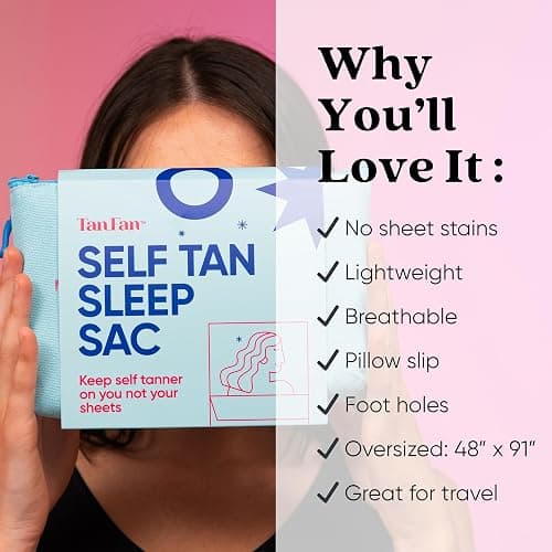 Tan Fan Self Tan Sleep Sac - Keep Sheets Clean from Self Tanner Stains - 100% Cooling Silky Poly Sleeping Sack - Won’t Rub or Absorb Tanning Lotion - Lightweight Large w Foot Openings (Navy) thumbnail 3