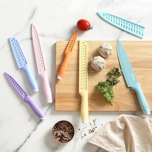 Hancorys Colorful Knife Set, 13 Pieces Kitchen Knives Set with Nonstick Ceramic Anti-Rust Coating, Chef Knife Sets with 6 Blade Guards, Dishwasher Safe, Gifts Knife Set for Women thumbnail 5