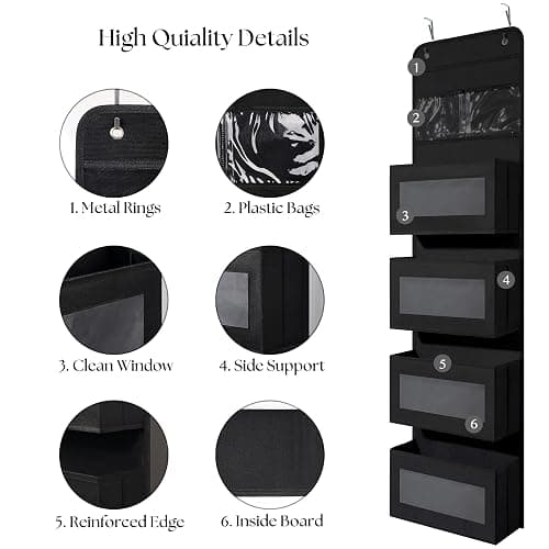 Giraffe Creation Over Door Organizer with 4 Large Capacity Pockets, Hanging Organizer Storage for Closet Bathroom Nursery Bedroom Dorm, Toys Cosmetics Sundries and Baby Essentials, Black thumbnail 3